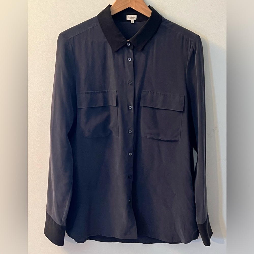 Babaton | Blue and Black 100% Silk Long Sleeve Shirt - Size Large